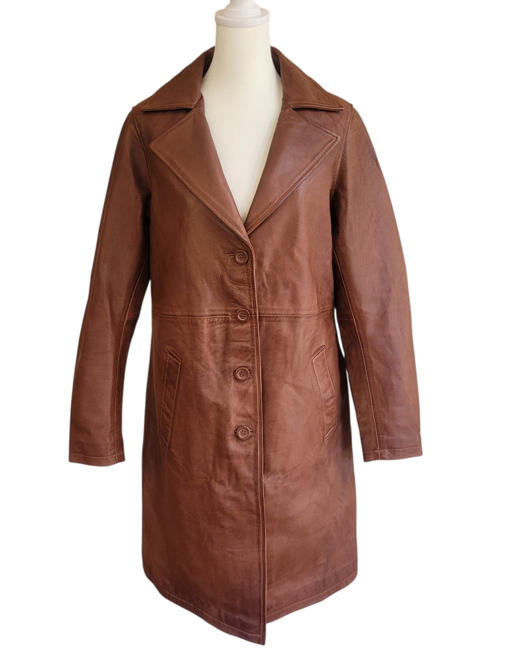 *NWT* Genuine Lambskin Leather Trench Coat Women Car Coat Soft Leather Size S - Picture 8 of 14
